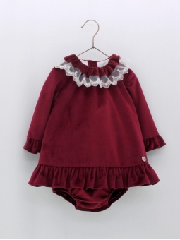 Velvet bloomer set with lace tulle collar