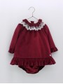 Velvet bloomer set with lace tulle collar