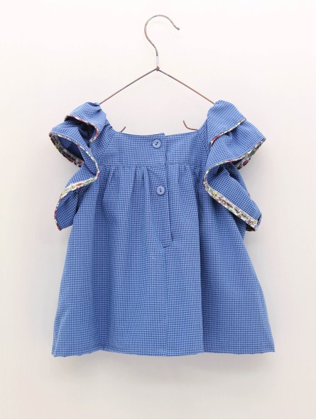 Gingham chequered blue blouse