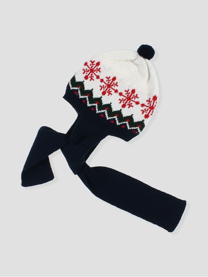 Pompom hat with snowflake Greek key