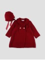 Knitted coat and bonnet with pompoms