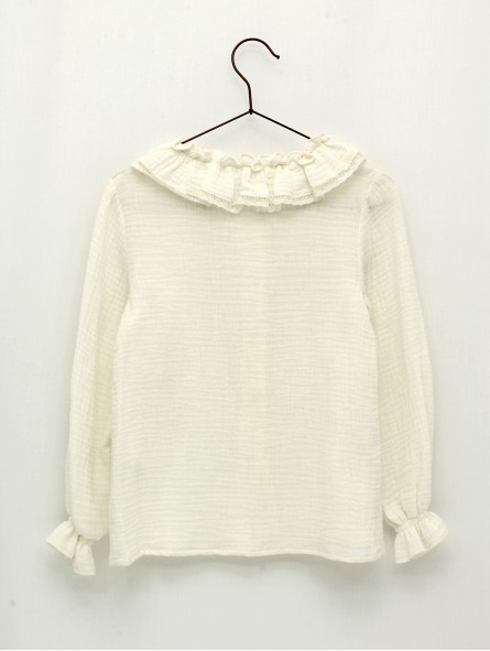 Blusa bambula manga longa e pescoço volante