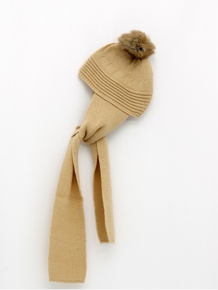 Gorro bufanda com pompón de cabelo natural