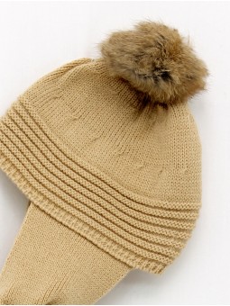Gorro bufanda com pompón de cabelo natural