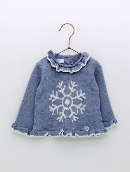Knitted baby girl sweater with print