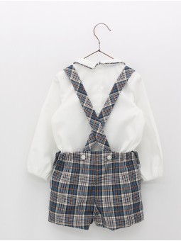 Conjunto pantalón tirantes quadros e camisa