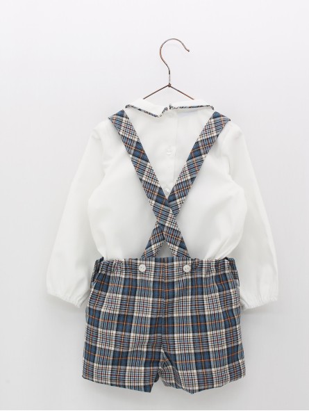 Conjunto pantalón tirantes quadros e camisa