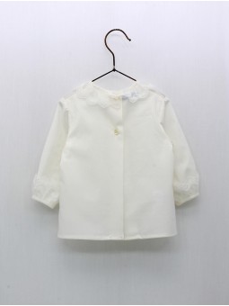 Cambric shirt with embroidered tulle collar