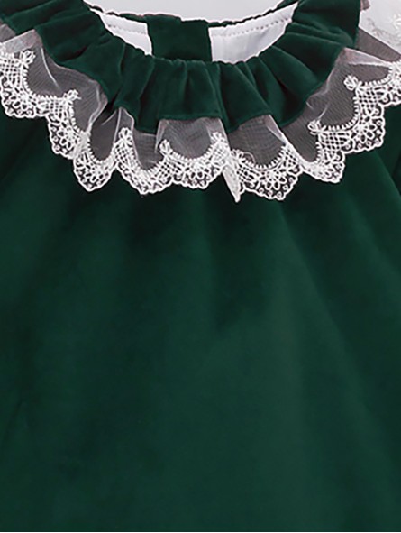 Velvet bloomer set with lace tulle collar