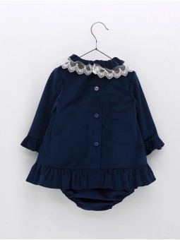Velvet bloomer set with lace tulle collar