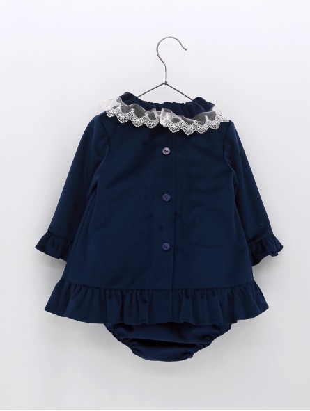 Velvet bloomer set with lace tulle collar