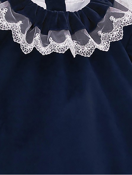 Velvet bloomer set with lace tulle collar