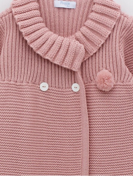 Knitted coat and bonnet with pompoms
