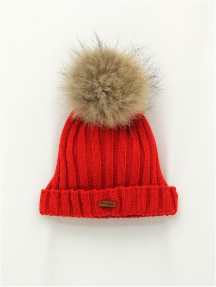 Hat with fur pompom