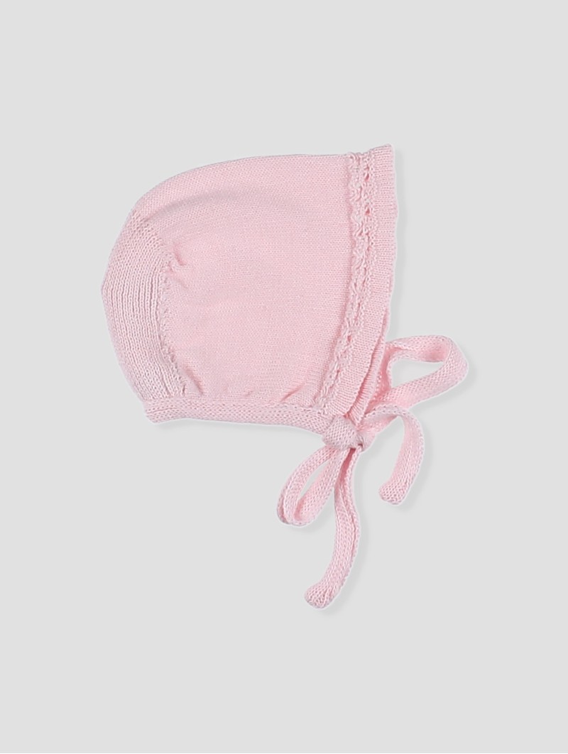 Knit baby bonnet with openwork details