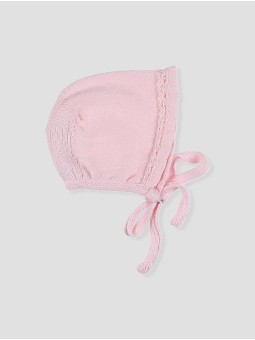 Knit baby bonnet with openwork details