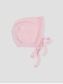 Knit baby bonnet with openwork details