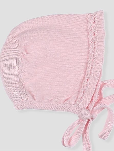 Knit baby bonnet with openwork details